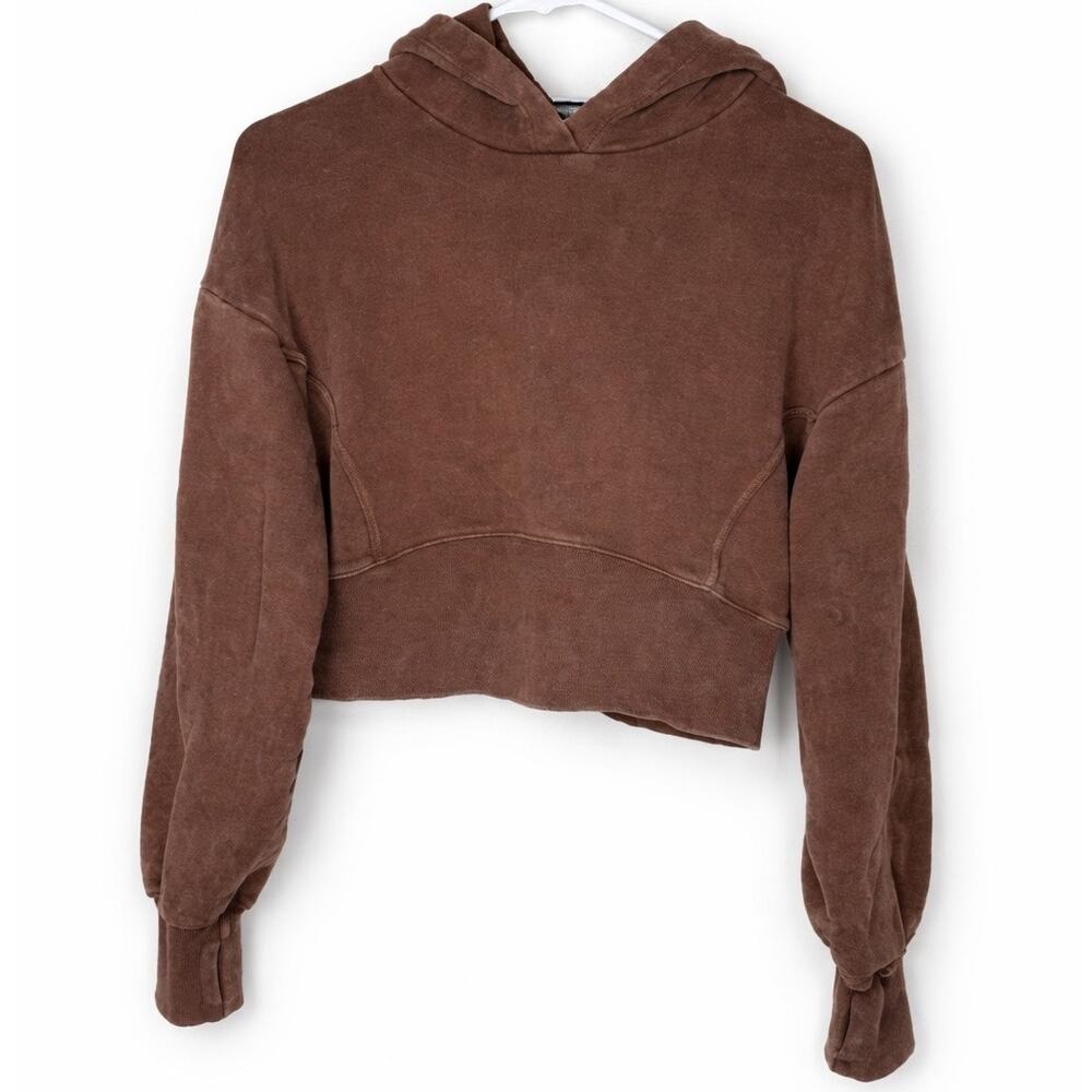 Aerie Cropped Hoodie Brown Washed Sweatshirt | Soft Cozy Lounge | Women’s M/M